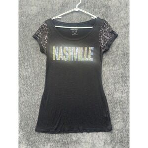 Vintage‎ IFSE T Shirt Womens XL Black Short Sleeve Nashville Music City Sequins